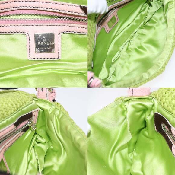 FENDI Mamma Baguette Shoulder Bag Wool Green Silver - Picture 12 of 13